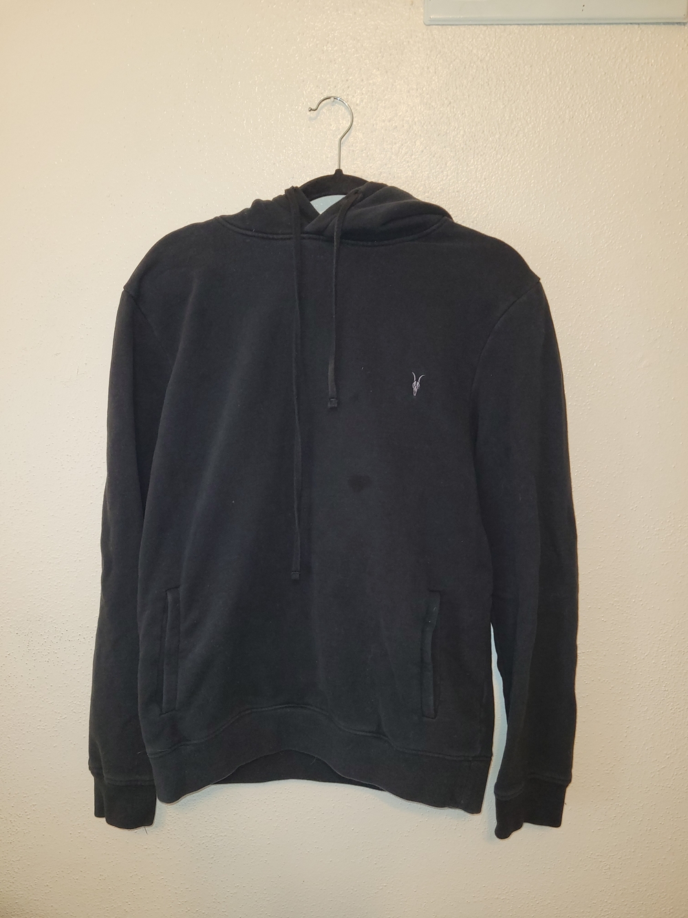 All Saints Black Pullover Hoodie with Small Embroidered Logo